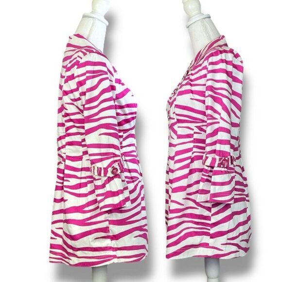 Soulmates Jacket Zebra Animal Print Coat Lined Button Up Barbie Pink White M JR - Picture 6 of 16